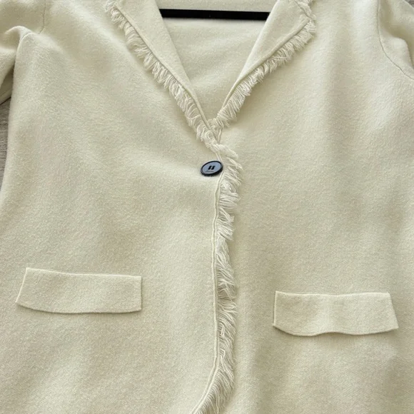 Elegant Cream Fringed Knit Blazer - Picture 7 of 11